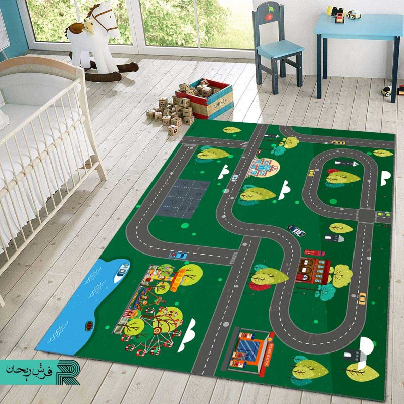 فرش ماشینی | فرش اتاق کودک | فرش بازی کودک | فرش سفارشی | فرش چدید | فرش سبز | فرش ماشین بازی |
