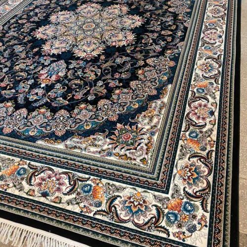 قیمت و خرید فرش ماشینی  ۷۰۰ شانه اکریلیک نقشه میخک رنگ سرمه ای