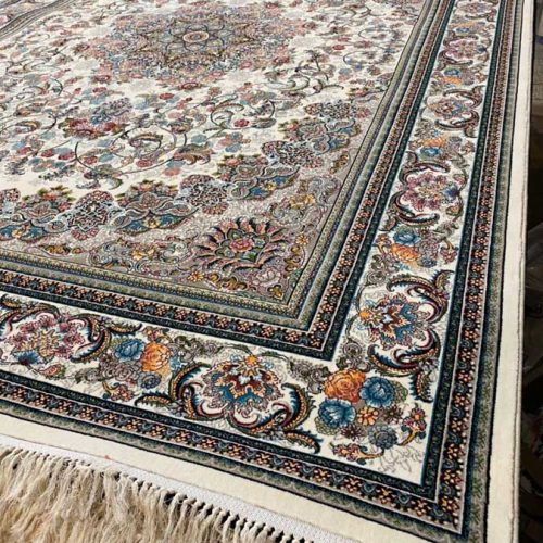 قیمت و خرید فرش ماشینی ۷۰۰ شانه اکریلیک نقشه میخک رنگ کرم
