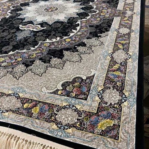 قیمت و خرید فرش ماشینی  ۷۰۰ شانه اکریلیک نقشه آروانا سرمه ای