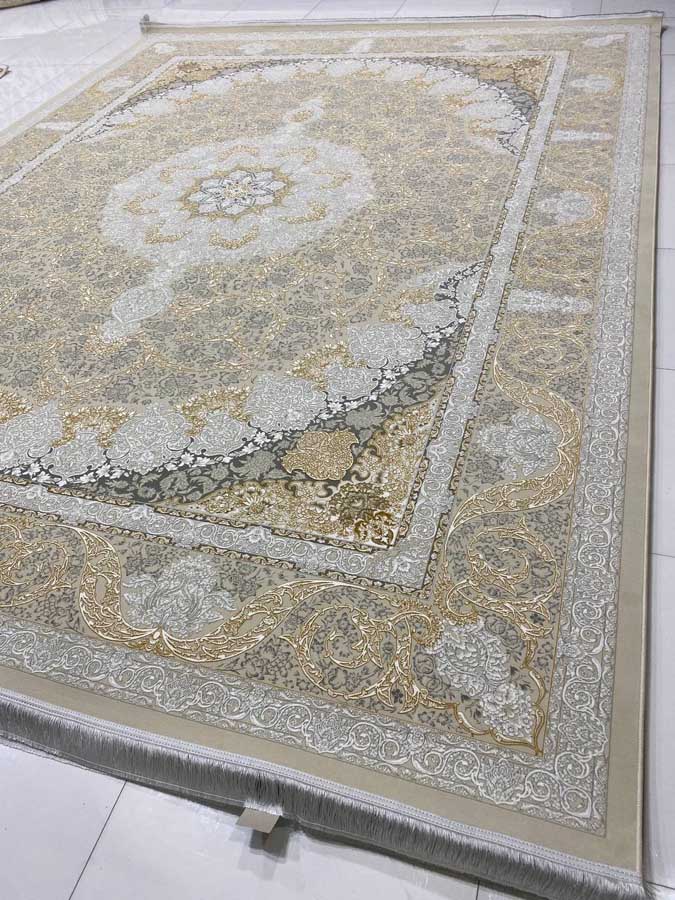فرش ماشینی ۱۲۰۰شانه نقشه آریانا رنگ صدفی