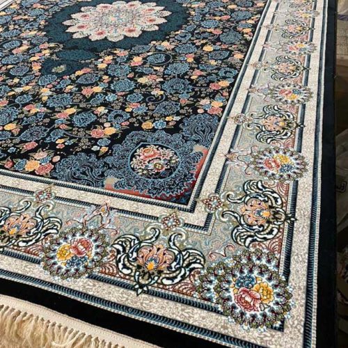 فرش ماشینی ۷۰۰ شانه تراکم ۲۵۵۰ نقشه کارینا سرمه ای