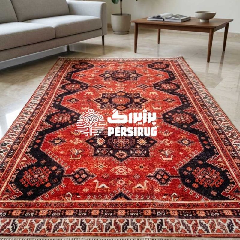 فرش وینتیج قرمز طرح عشایری