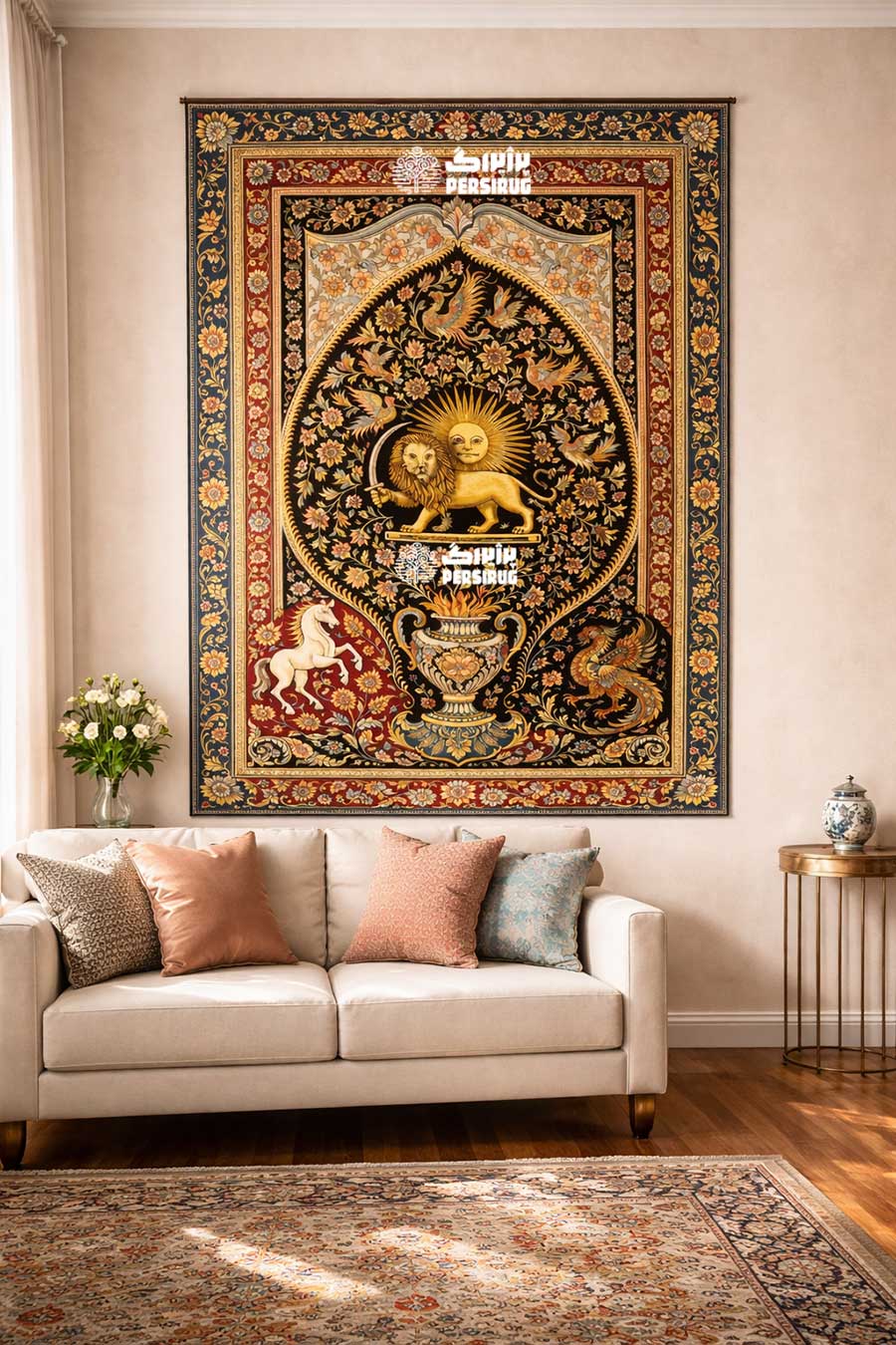 تابلو-فرش-شیر-و-خورشید-طرج-پرده-ای.-جدید-سفارشی