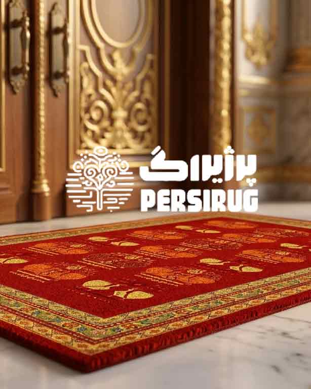 پادری باغ قمری زمینه لاکی با حاشیه اسلیمی و نقوش پرنده