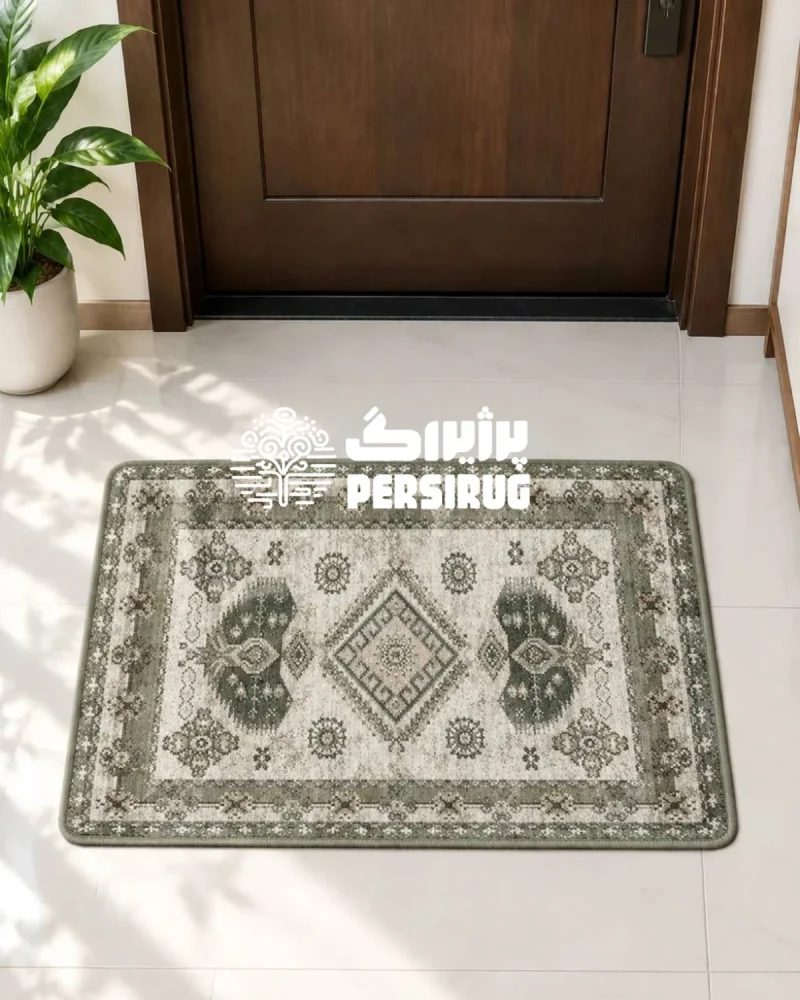 پادری زیره چرم طرح کتیبه با لچک ترنج هندسی و حاشیه قالی