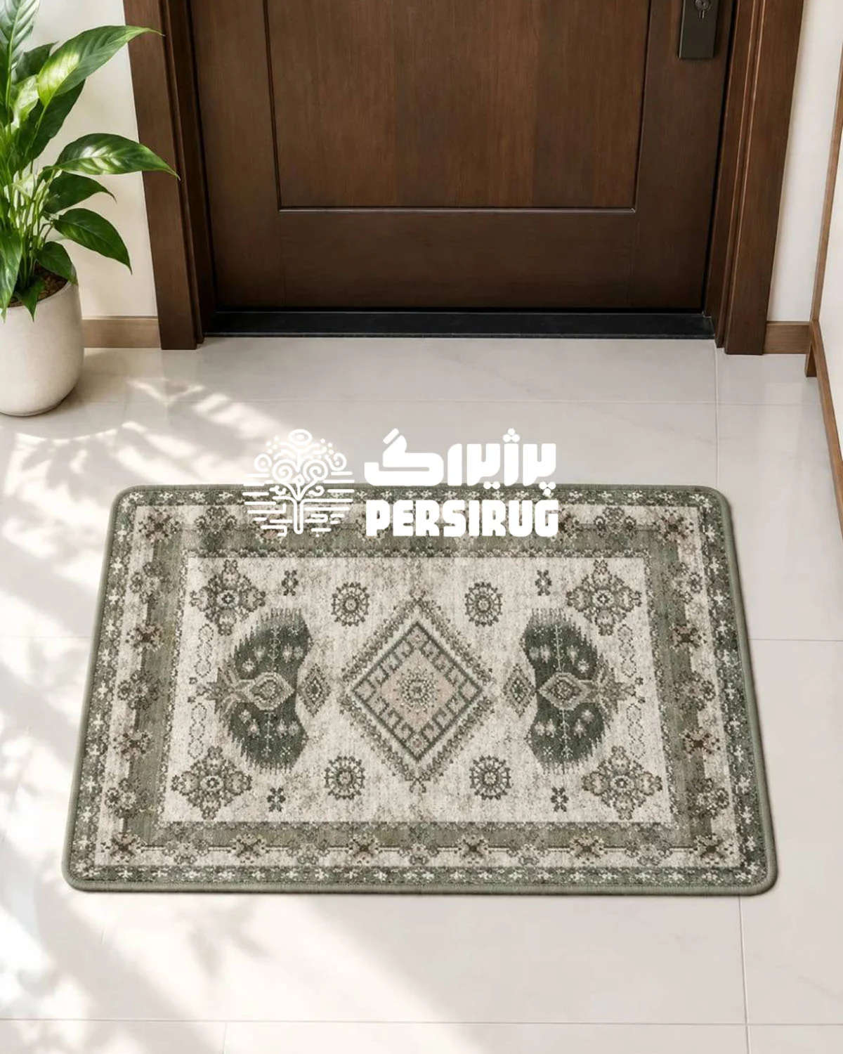 پادری زیره چرم طرح کتیبه با لچک ترنج هندسی و حاشیه قالی