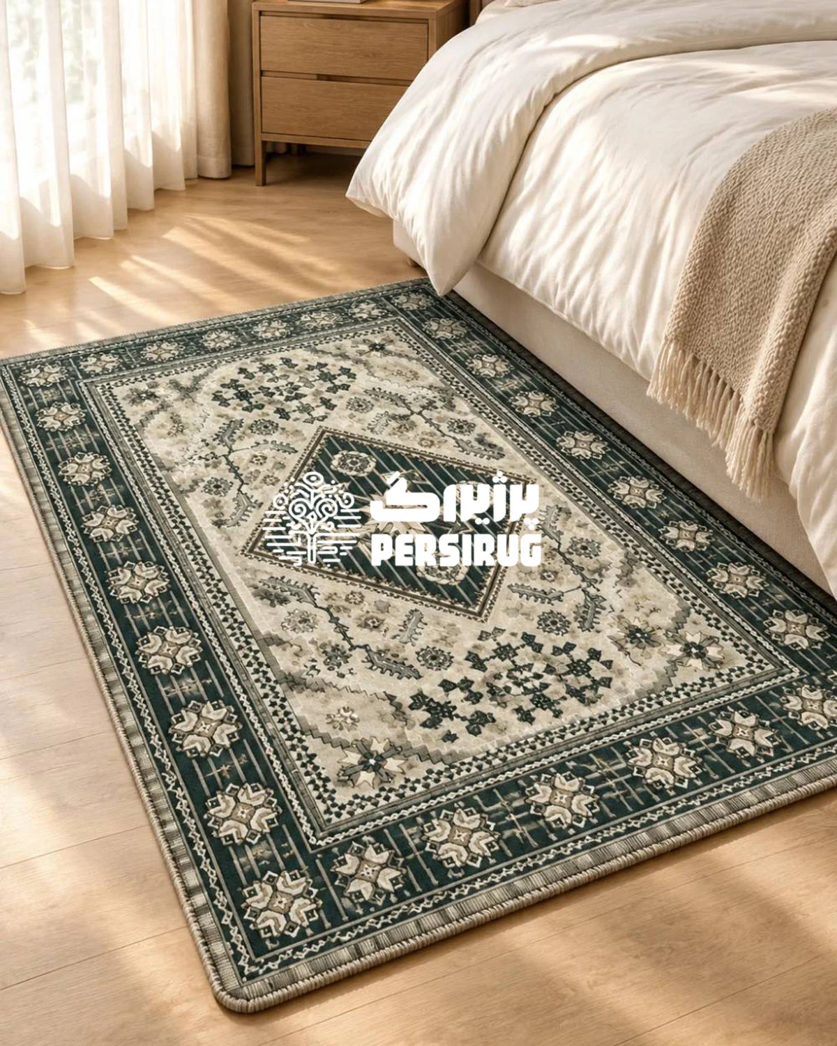 فرشینه زیره چرم نقش پارسی با طراحی هندسی اصیل و جزئیات ظریف ایرانی