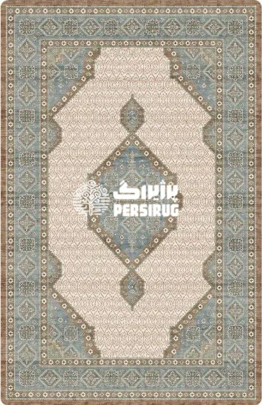 فرشینه زیره چرم طرح نقشِ خانه نمای نزدیک از طرح هندسی و حاشیهٔ نقش خانه.