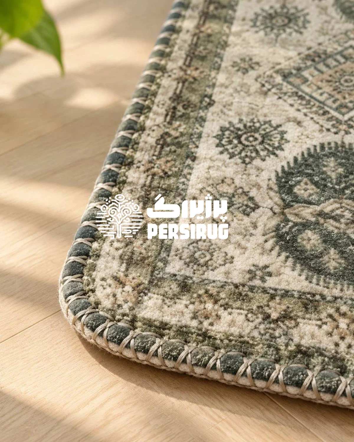 پادری زیره چرم طرح کتیبه با لچک ترنج هندسی و حاشیه قالی