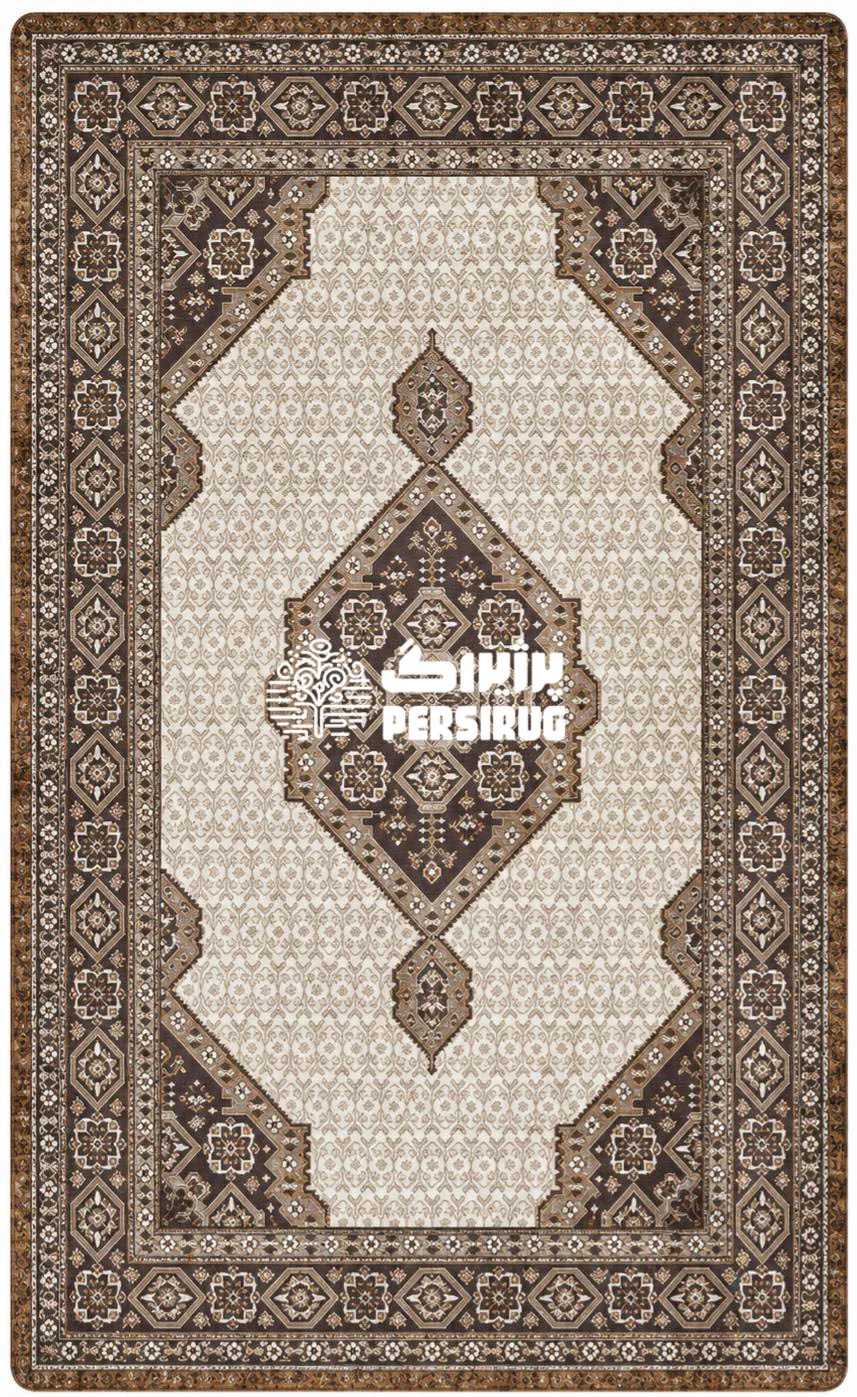 پادری زیره چرم ماه رخ با طرح سنتی و نقش مرکزی ظریف در فضای گرم و دنج اتاق خواب.