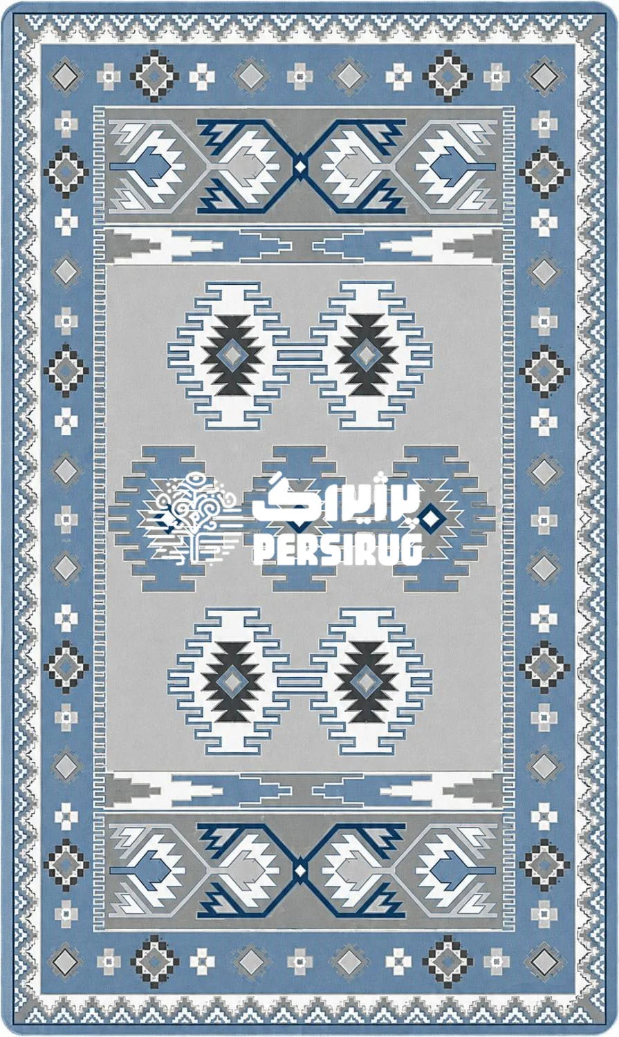 پادری زیره چرم طرح قشقایی با الهام از نقوش اصیل و هندسی گلیمهای ایرانی و ترکیب رنگی مدرن آبی، طوسی و سرمهای طراحی شده است.