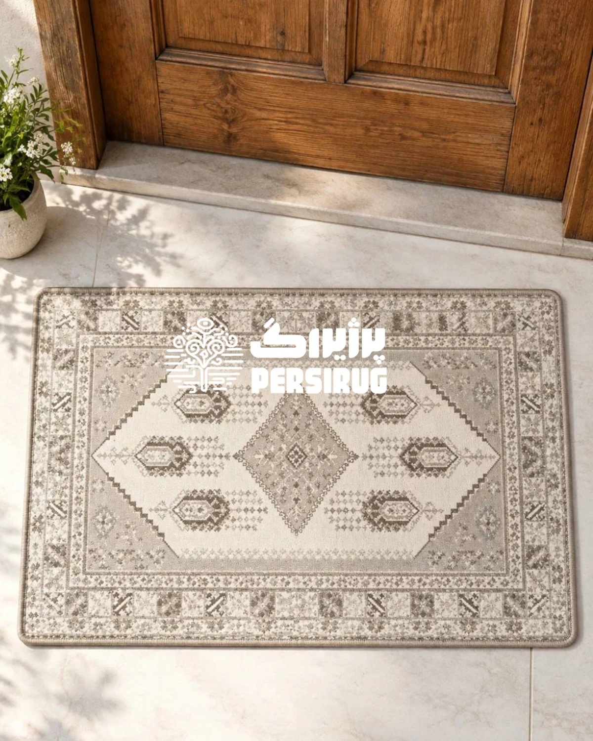پادری زیره چرم مدرن هندسی با طرح سنتی و رنگهای خنثی مناسب دکوراسیون منزل