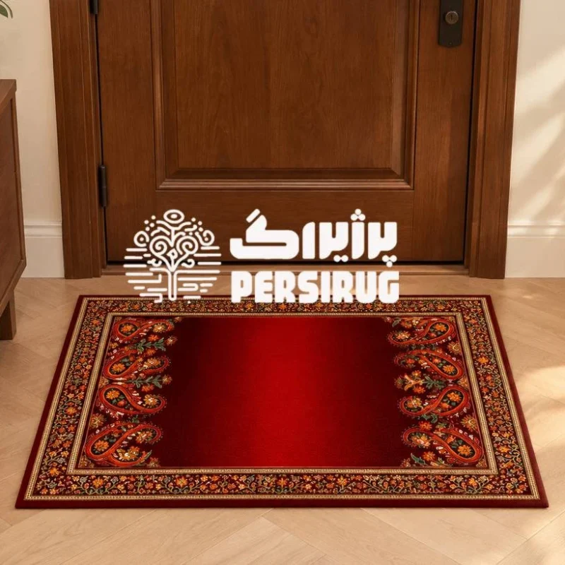 پادری آذین رخ با زمینه قرمز و طرح سنتی گل و بوته