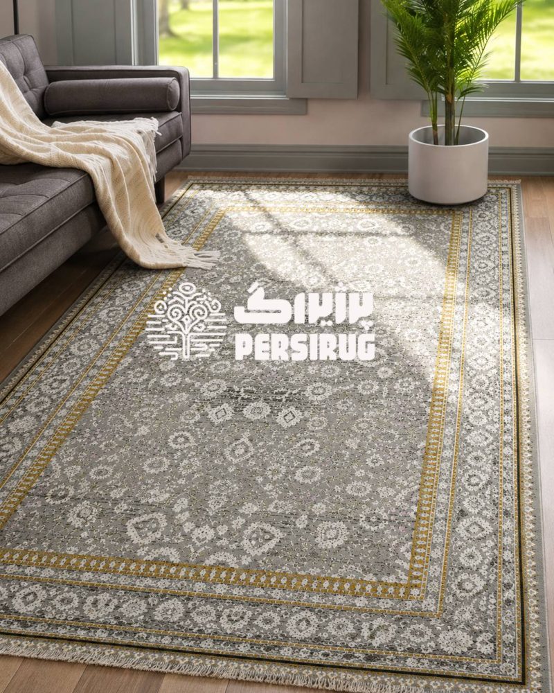 فرشینه نقرهنگار؛ طرحی شیک با زمینه طوسی و طرح سنتی، مناسب دکوراسیونهای مدرن و کلاسیک.
