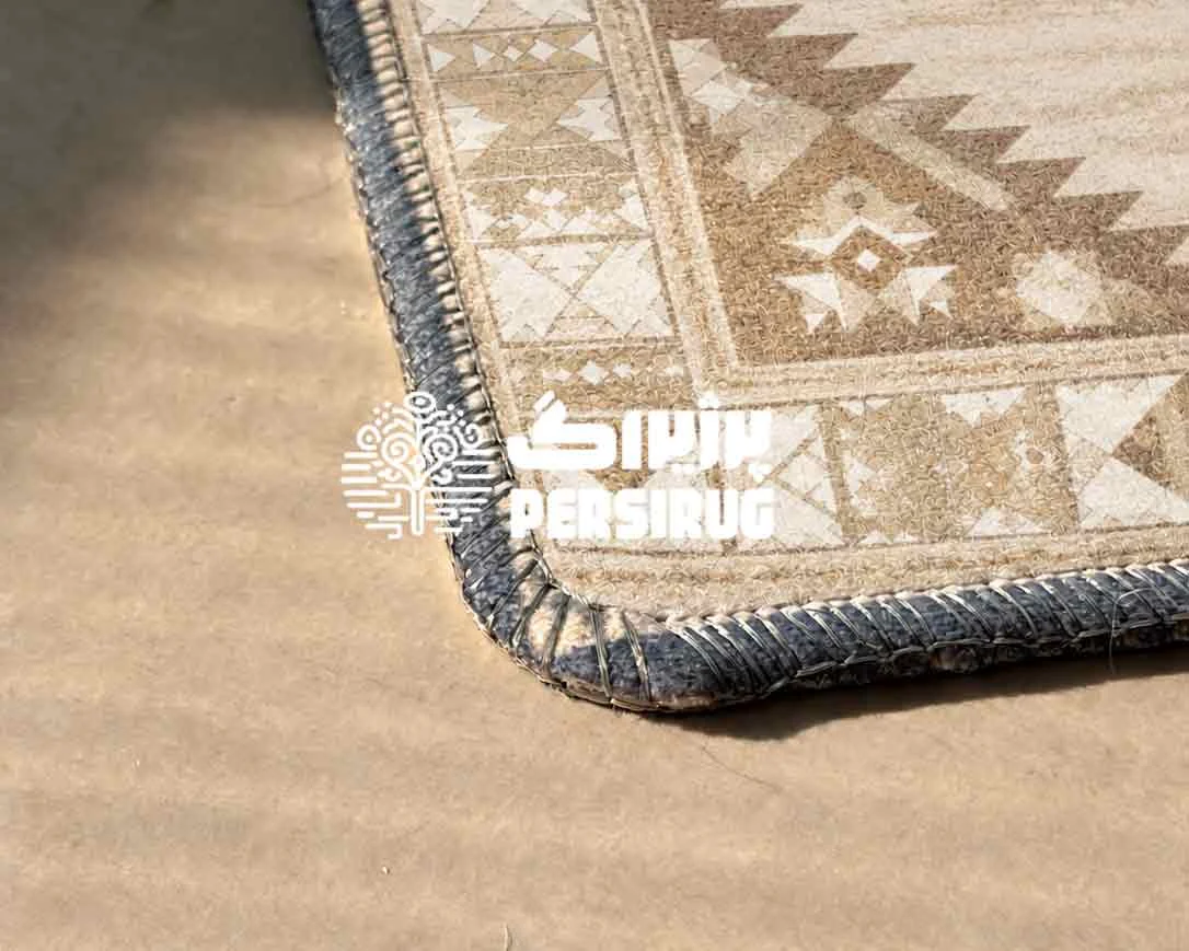 فرشینه طرح آوینا ۲۸۲۹ با زمینه کرم و بژ کنار پنجره در نور طبیعی