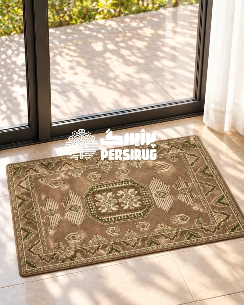 پادری زیره چرم طرح بافت روستا با قاببندی چندلایه و نقوش هندسی الهامگرفته از بافتههای دستساز