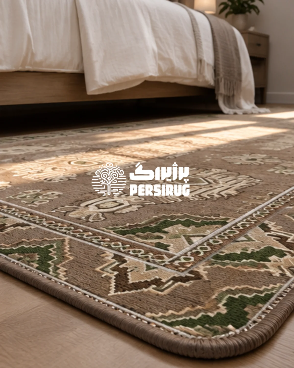 فرشینه زیره چرم طرح بافت روستا با قاببندی چندلایه و نقوش هندسی الهامگرفته از بافتههای دستساز