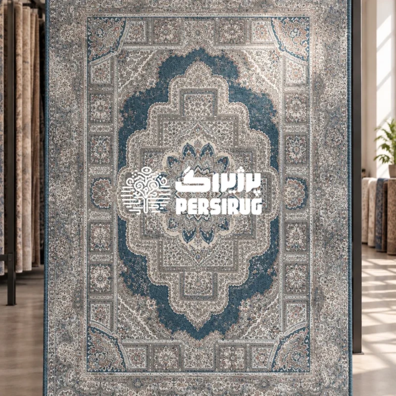 فرشینه زیره چرم سنتی طرح شمسه با ترنج مرکزی و حاشیههای نقوش اسلیمی