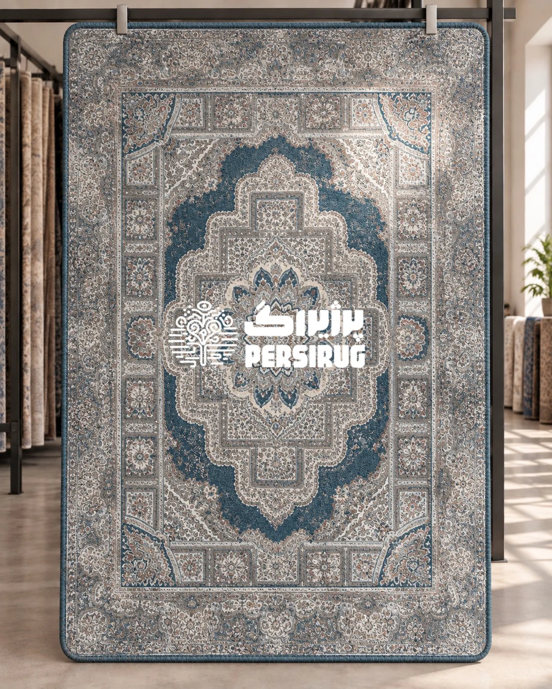 فرشینه زیره چرم سنتی طرح شمسه با ترنج مرکزی و حاشیههای نقوش اسلیمی