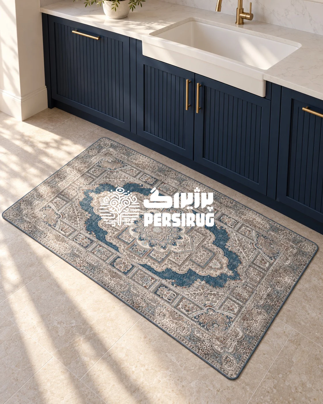 پادری زیره چرم سنتی طرح شمسه با ترنج مرکزی و حاشیههای نقوش اسلیمی