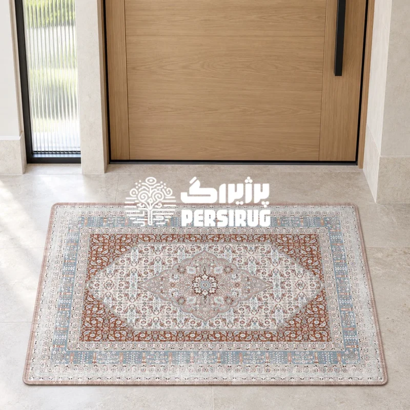 پادری زیره چرم سنتی طرح مهرگان با زمینه آجری و ترنج مرکزی اسلیمی