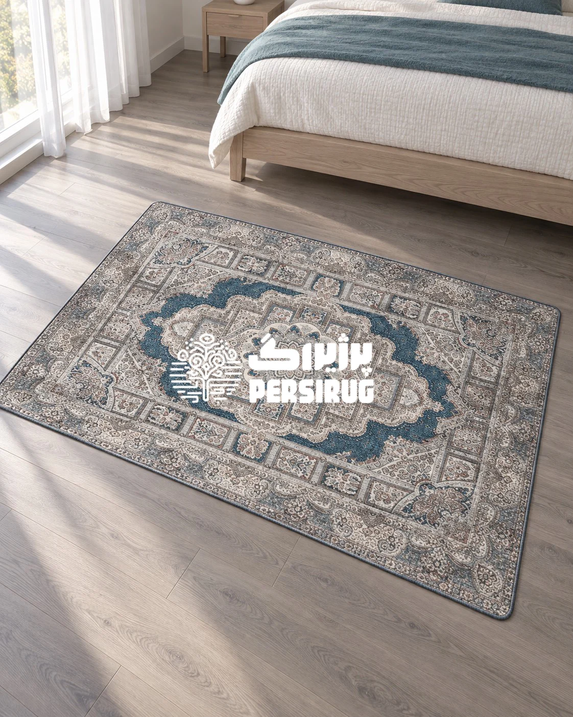 فرشینه زیره چرم سنتی طرح شمسه با ترنج مرکزی و حاشیههای نقوش اسلیمی