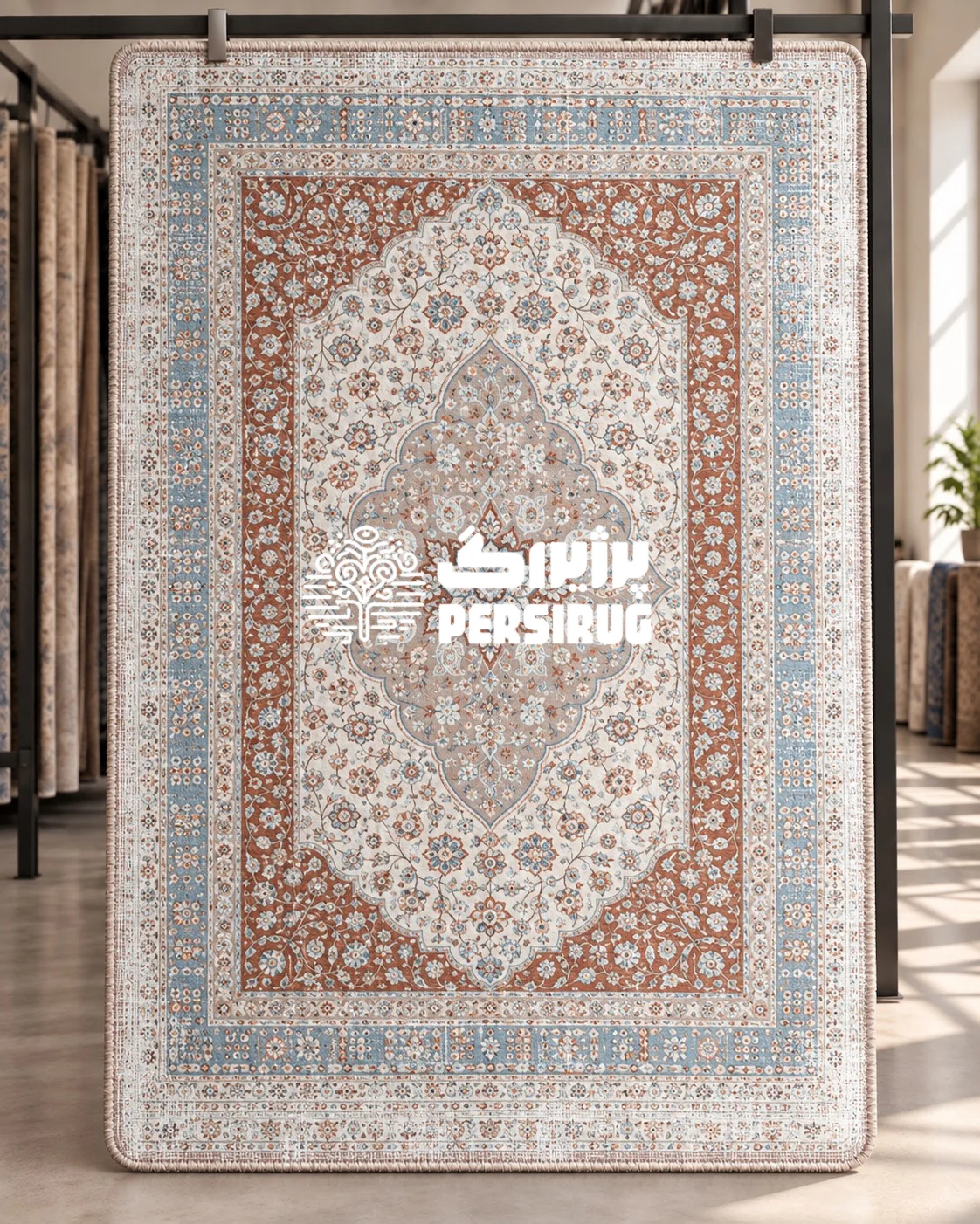 پادری زیره چرم سنتی طرح مهرگان با زمینه آجری و ترنج مرکزی اسلیمی