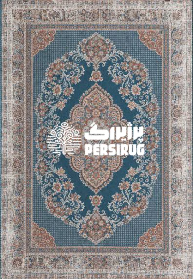 فرشینه طرح گلابتون با ترنج مرکزی و نقوش اسلیمی آبی و بژ
