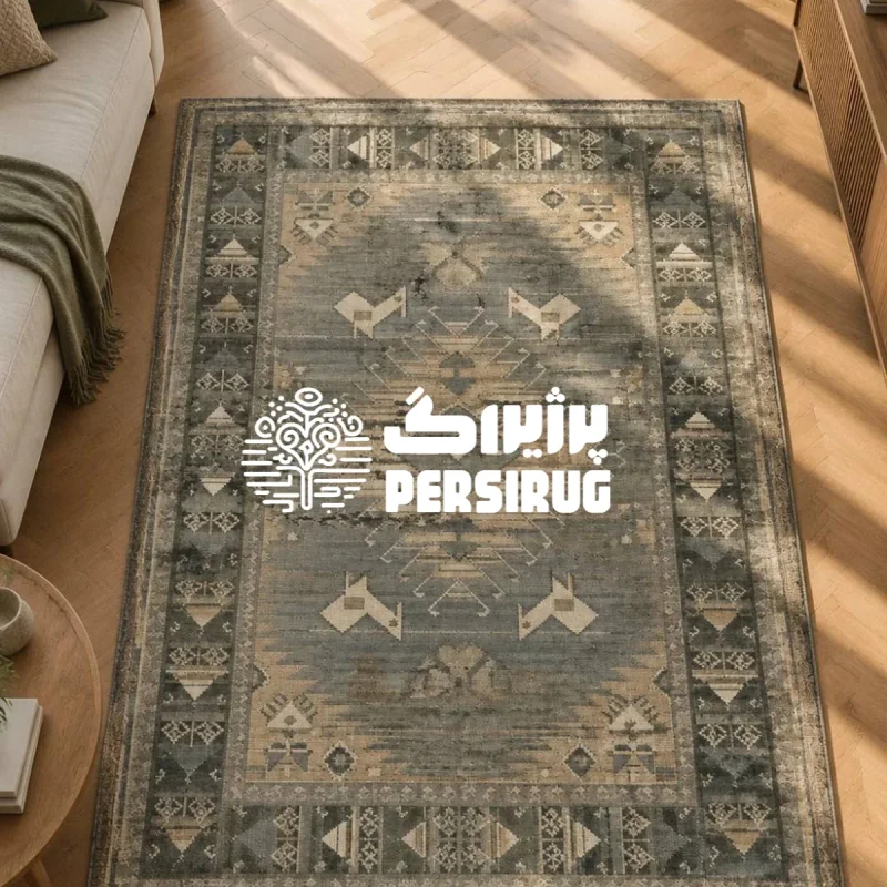 فرشینه ایلنشان با طرح هندسی عشایری و حاشیه سنتی مناسب دکوراسیون منزل در فرش ریحان