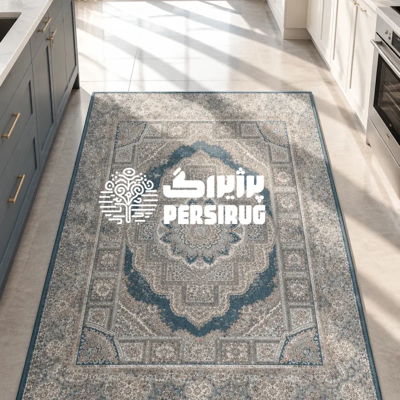 فرشینه سنتی طرح شمسه با ترنج مرکزی و حاشیههای نقوش اسلیمی