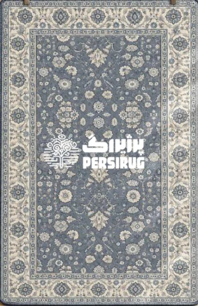 «فرشینه با طرح اسلیمی و زمینه سرمهای مدل لاله عباسی، مناسب برای دکوراسیون مدرن و کلاسیک.»
