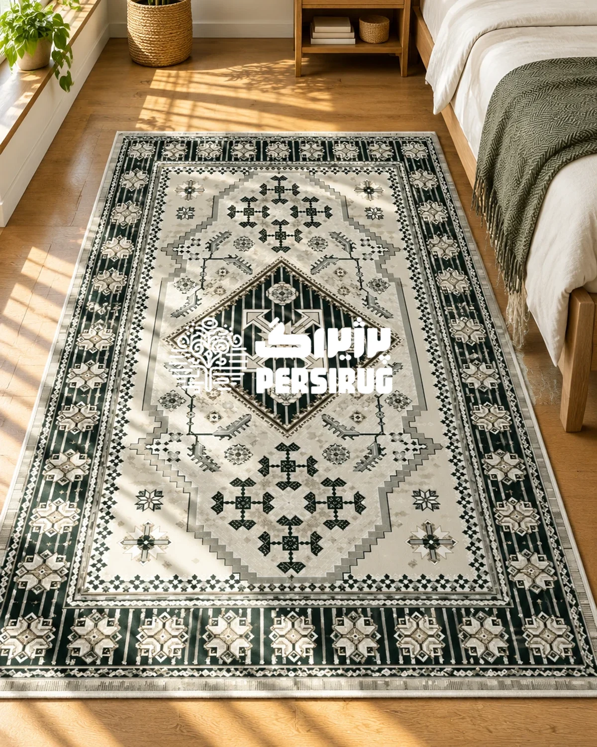 فرشینه نقش پارسی با طراحی هندسی اصیل و جزئیات ظریف ایرانی